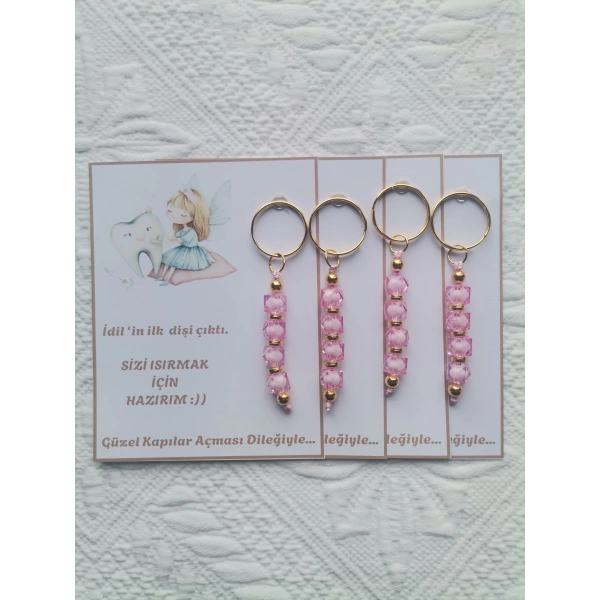 72 Adet Kişiye Özel İlk Dişim Çıktı,Diş Mevlidi, Diş Buğdayı Dağıtmalık Pembe Anahtarlık Hediyelik