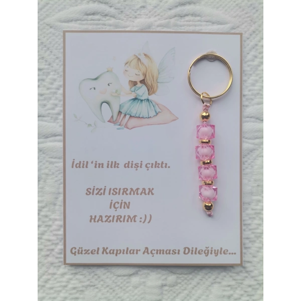 72 Adet Kişiye Özel İlk Dişim Çıktı,Diş Mevlidi, Diş Buğdayı Dağıtmalık Pembe Anahtarlık Hediyelik