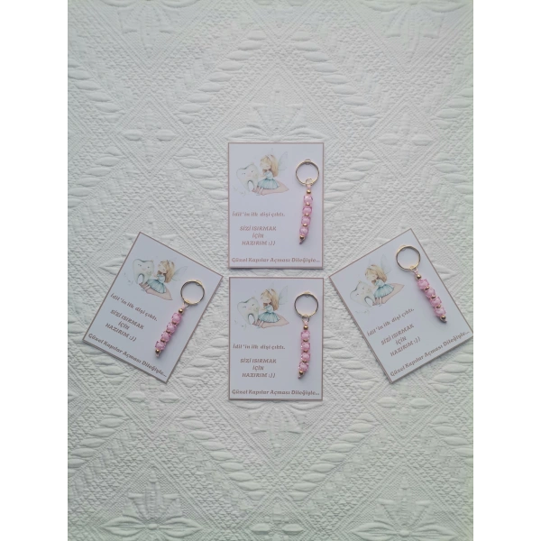72 Adet Kişiye Özel İlk Dişim Çıktı,Diş Mevlidi, Diş Buğdayı Dağıtmalık Pembe Anahtarlık Hediyelik