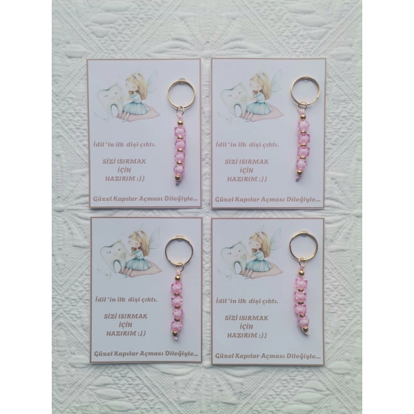 72 Adet Kişiye Özel İlk Dişim Çıktı,Diş Mevlidi, Diş Buğdayı Dağıtmalık Pembe Anahtarlık Hediyelik
