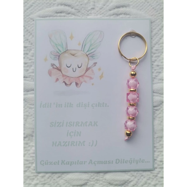 100 Adet Kişiye Özel Diş Buğdayı İlk Dişim Çıktı,Diş Partisi, Dağıtmalık Pembe Anahtarlık Hediyelik