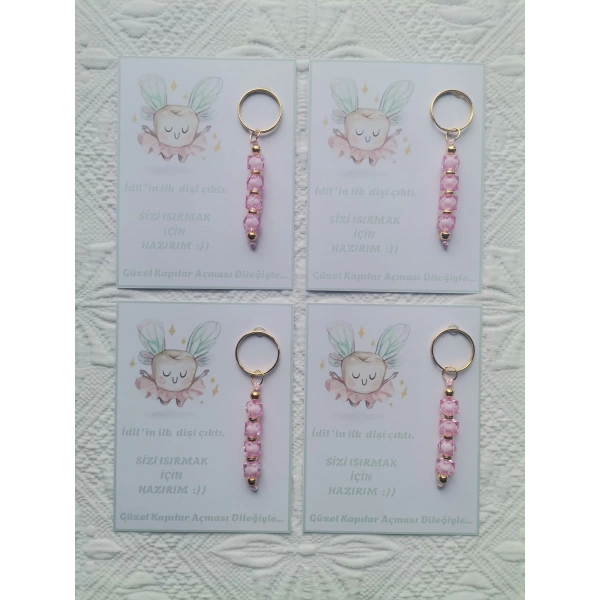 100 Adet Kişiye Özel Diş Buğdayı İlk Dişim Çıktı,Diş Partisi, Dağıtmalık Pembe Anahtarlık Hediyelik