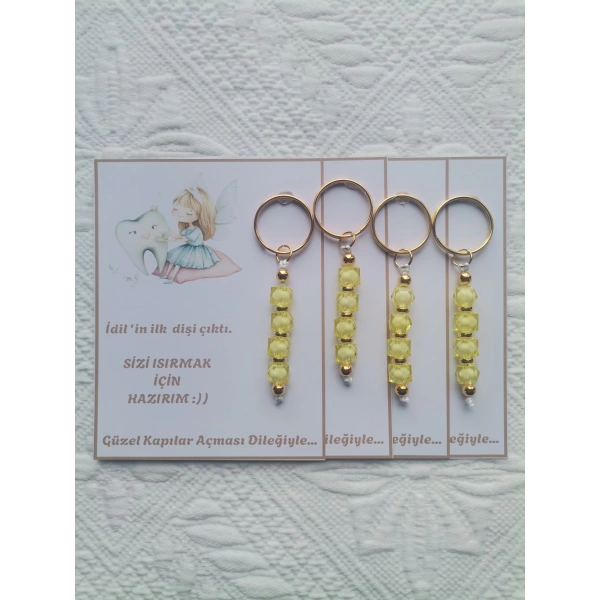 72 Adet Kişiye Özel İlk Dişim Çıktı,Diş Mevlidi, Diş Buğdayı Dağıtmalık Sarı Anahtarlık Hediyelik