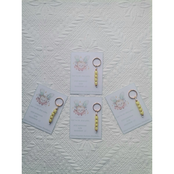 100 Adet İlk Dişim Çıktı,Sizi Isırmak İçin Hazırım Yazılı Dağıtmalık Sarı Anahtarlık Hediyelik