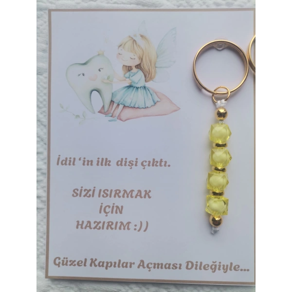 72 Adet Kişiye Özel İlk Dişim Çıktı,Diş Mevlidi, Diş Buğdayı Dağıtmalık Sarı Anahtarlık Hediyelik
