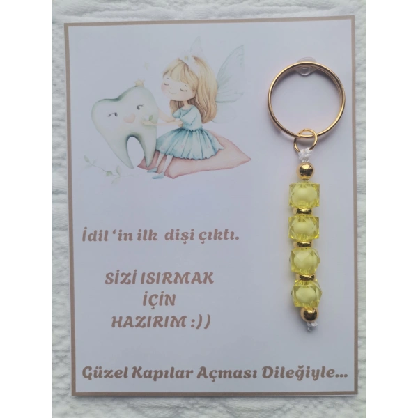 72 Adet Kişiye Özel İlk Dişim Çıktı,Diş Mevlidi, Diş Buğdayı Dağıtmalık Sarı Anahtarlık Hediyelik