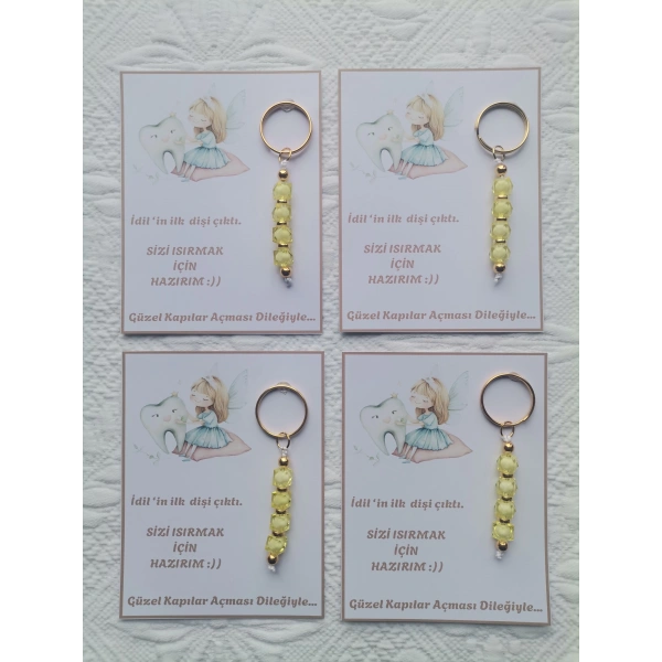 72 Adet Kişiye Özel İlk Dişim Çıktı,Diş Mevlidi, Diş Buğdayı Dağıtmalık Sarı Anahtarlık Hediyelik