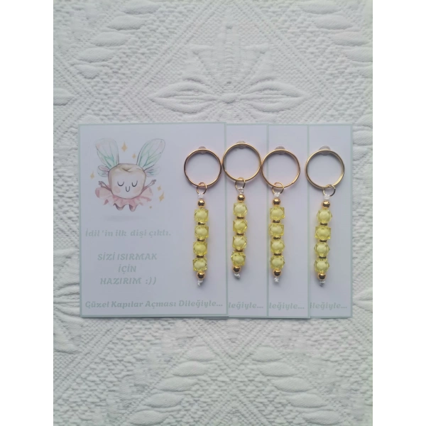 100 Adet İlk Dişim Çıktı,Sizi Isırmak İçin Hazırım Yazılı Dağıtmalık Sarı Anahtarlık Hediyelik