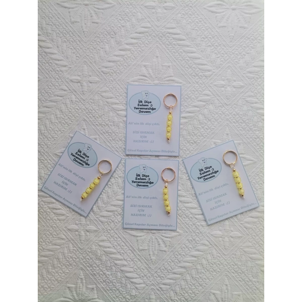 100 Adet Kişiye Özel İlk Dişim Çıktı,Diş Mevlidi, Diş Buğdayı Dağıtmalık Sarı Anahtarlık Hediyelik