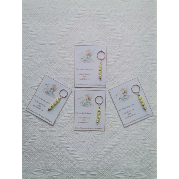 72 Adet Kişiye Özel İlk Dişim Çıktı,Diş Mevlidi, Diş Buğdayı Dağıtmalık Sarı Anahtarlık Hediyelik