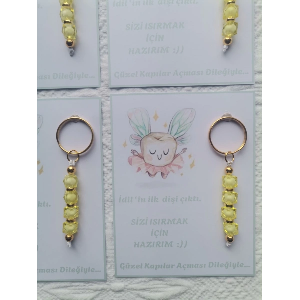 100 Adet İlk Dişim Çıktı,Sizi Isırmak İçin Hazırım Yazılı Dağıtmalık Sarı Anahtarlık Hediyelik