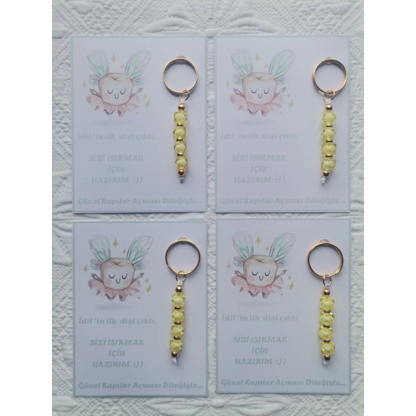 100 Adet İlk Dişim Çıktı,Sizi Isırmak İçin Hazırım Yazılı Dağıtmalık Sarı Anahtarlık Hediyelik