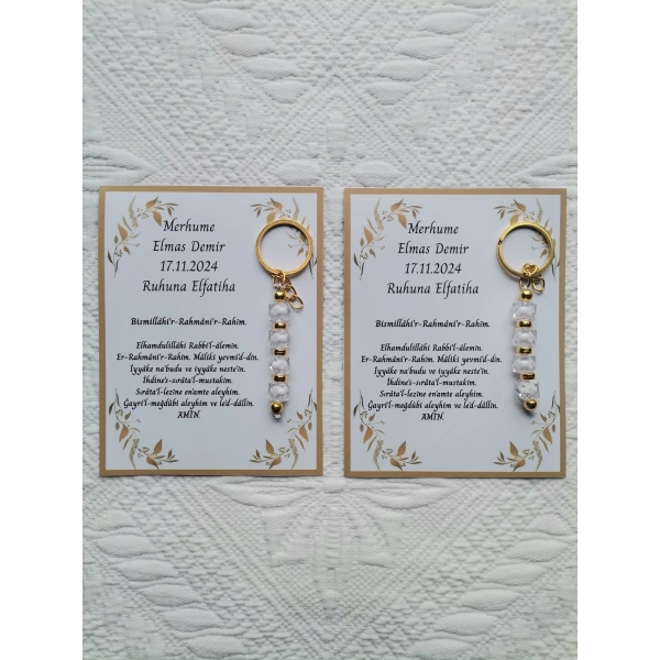 48 Adet Kişiye Özel Merhume & Merhumun Mevlid Hatırası Dağıtmalık Hediyelik Beyaz Anahtarlık