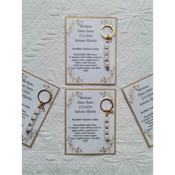 48 Adet Kişiye Özel Merhume & Merhumun Mevlid Hatırası Dağıtmalık Hediyelik Beyaz Anahtarlık