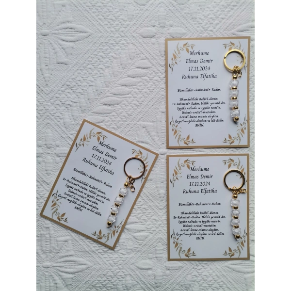 48 Adet Kişiye Özel Merhume & Merhumun Mevlid Hatırası Dağıtmalık Hediyelik Beyaz Anahtarlık