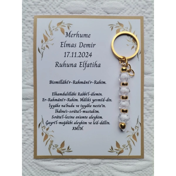 48 Adet Kişiye Özel Merhume & Merhumun Mevlid Hatırası Dağıtmalık Hediyelik Beyaz Anahtarlık