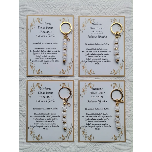 48 Adet Kişiye Özel Merhume & Merhumun Mevlid Hatırası Dağıtmalık Hediyelik Beyaz Anahtarlık