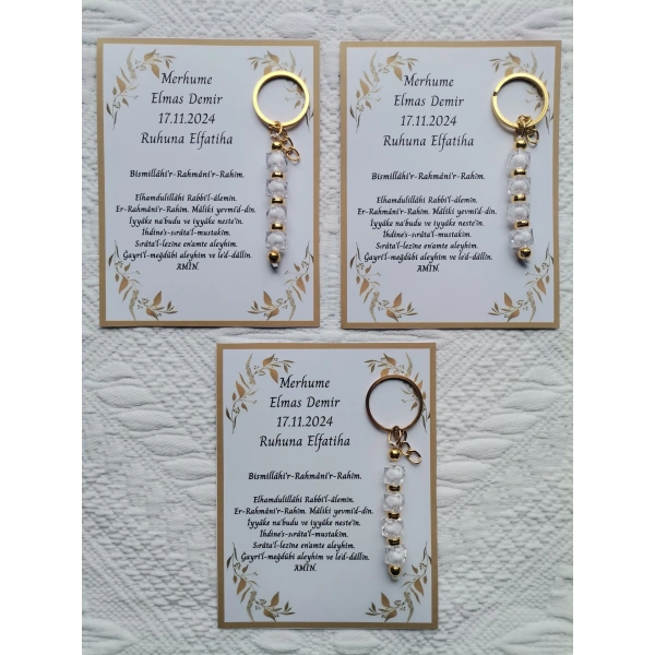 48 Adet Kişiye Özel Merhume & Merhumun Mevlid Hatırası Dağıtmalık Hediyelik Beyaz Anahtarlık