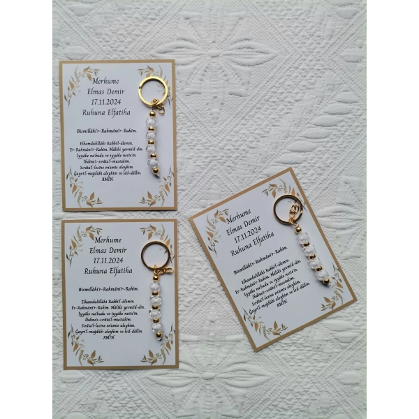 48 Adet Kişiye Özel Merhume & Merhumun Mevlid Hatırası Dağıtmalık Hediyelik Beyaz Anahtarlık