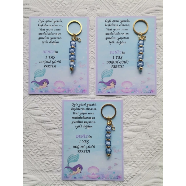 48 Adet Kişiye Özel Tasarım Doğum günü Parti Hatırası Dağıtmalık Hediyelik Mavi Renk Anahtarlık