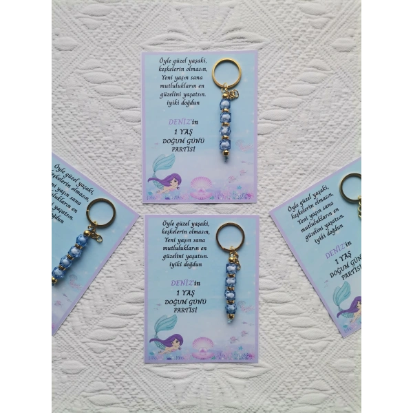 48 Adet Kişiye Özel Tasarım Doğum günü Parti Hatırası Dağıtmalık Hediyelik Mavi Renk Anahtarlık