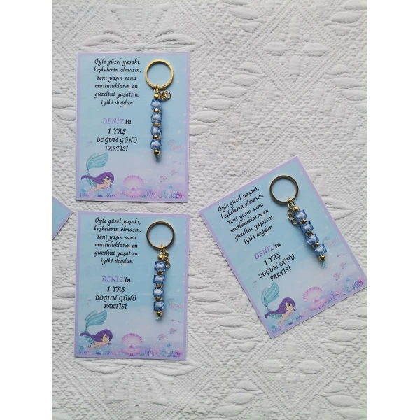 48 Adet Kişiye Özel Tasarım Doğum günü Parti Hatırası Dağıtmalık Hediyelik Mavi Renk Anahtarlık