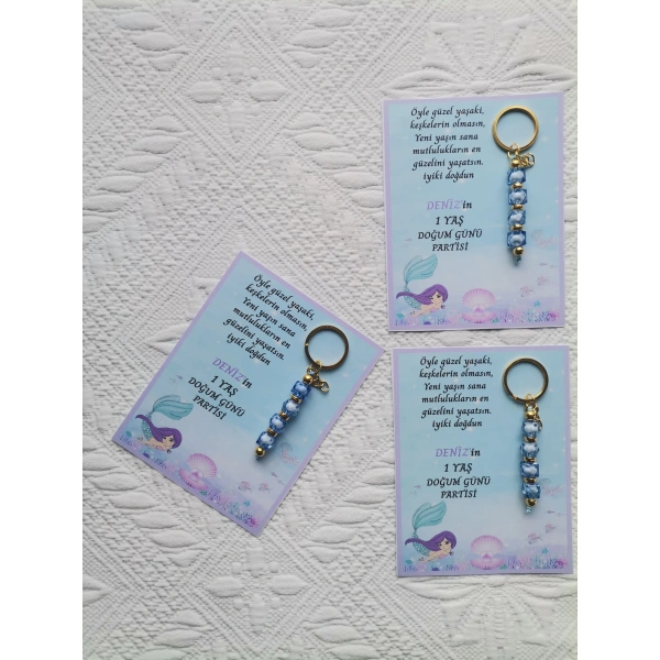 48 Adet Kişiye Özel Tasarım Doğum günü Parti Hatırası Dağıtmalık Hediyelik Mavi Renk Anahtarlık