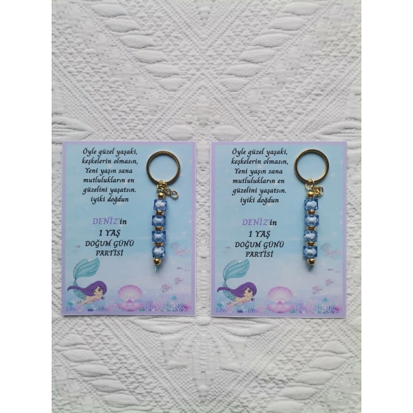 48 Adet Kişiye Özel Tasarım Doğum günü Parti Hatırası Dağıtmalık Hediyelik Mavi Renk Anahtarlık