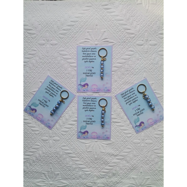 48 Adet Kişiye Özel Tasarım Doğum günü Parti Hatırası Dağıtmalık Hediyelik Mavi Renk Anahtarlık