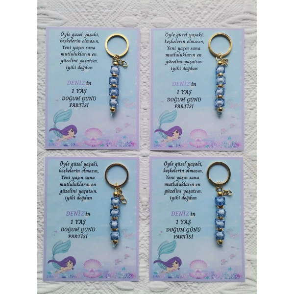 48 Adet Kişiye Özel Tasarım Doğum günü Parti Hatırası Dağıtmalık Hediyelik Mavi Renk Anahtarlık
