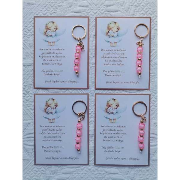 32 Adet İsme Özel Tasarım Pembe Anahtarlık Hastane Yeni Doğan 40 Mevlidi Dağıtmalık Hediyelik