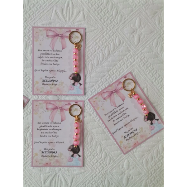 100 Adet Kız Bebek Model Özel Tasarım Pembe Anahtarlık Hastane Yeni Doğan 40 Mevlidi Hediyelik