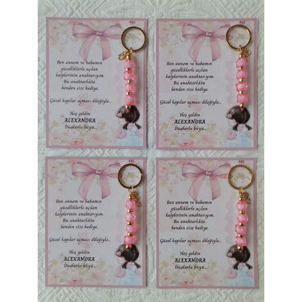 100 Adet Kız Bebek Model Özel Tasarım Pembe Anahtarlık Hastane Yeni Doğan 40 Mevlidi Hediyelik