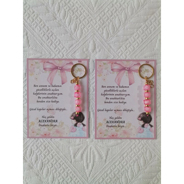 100 Adet Kız Bebek Model Özel Tasarım Pembe Anahtarlık Hastane Yeni Doğan 40 Mevlidi Hediyelik