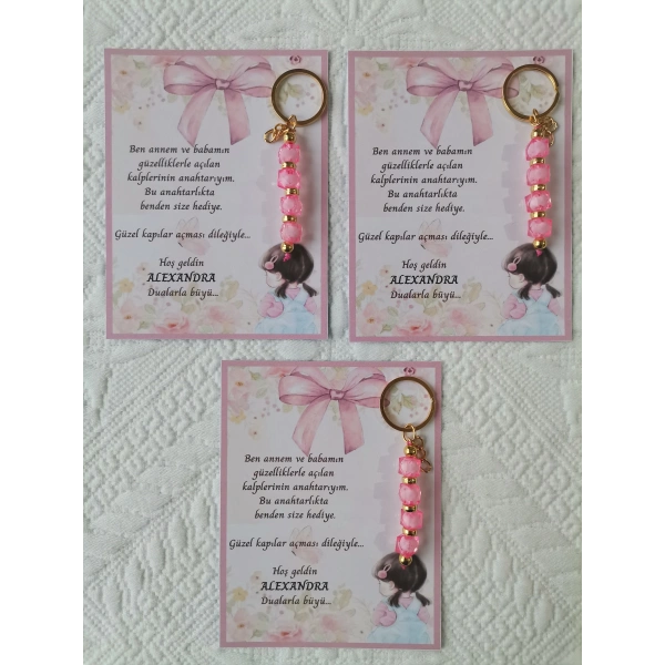 100 Adet Kız Bebek Model Özel Tasarım Pembe Anahtarlık Hastane Yeni Doğan 40 Mevlidi Hediyelik