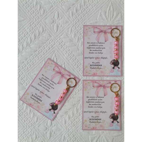 100 Adet Kız Bebek Model Özel Tasarım Pembe Anahtarlık Hastane Yeni Doğan 40 Mevlidi Hediyelik
