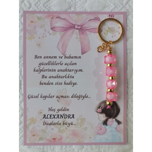 100 Adet Kız Bebek Model Özel Tasarım Pembe Anahtarlık Hastane Yeni Doğan 40 Mevlidi Hediyelik