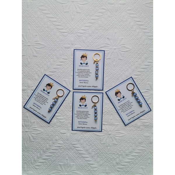 100 Adet Küçük Prens Kişiye Özel Nazar Ayeti Sünnet Hatırası Dağıtmalık Mavi Anahtarlık Hediyelik