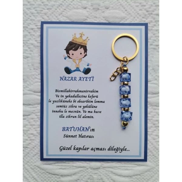 100 Adet Küçük Prens Kişiye Özel Nazar Ayeti Sünnet Hatırası Dağıtmalık Mavi Anahtarlık Hediyelik