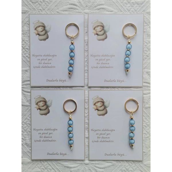 24 Adet Mavi Anahtarlık Dualarla Büyü Yazılı Hastane,Yeni Doğan, 40 Mevlidi, Dağıtmalık Hediyelik