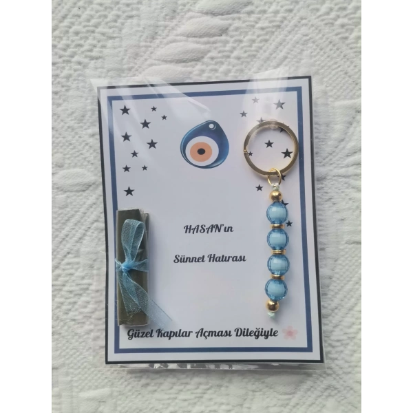 72 Adet Mavi Anahtarlık ve Paketlenmiş Kına Sünnet Mevlidi Düğünü Hatırası Dağıtmalık Hediyelik