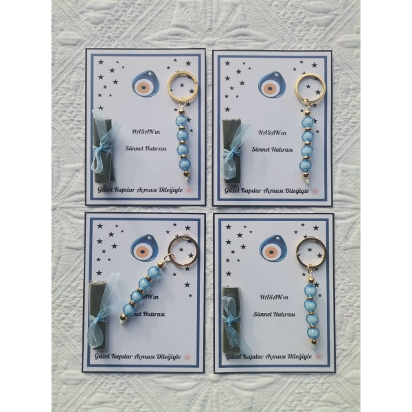 72 Adet Mavi Anahtarlık ve Paketlenmiş Kına Sünnet Mevlidi Düğünü Hatırası Dağıtmalık Hediyelik