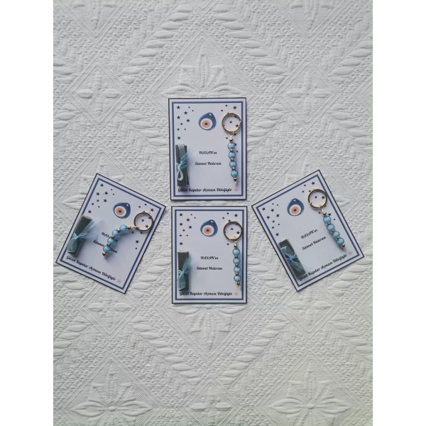 72 Adet Mavi Anahtarlık ve Paketlenmiş Kına Sünnet Mevlidi Düğünü Hatırası Dağıtmalık Hediyelik