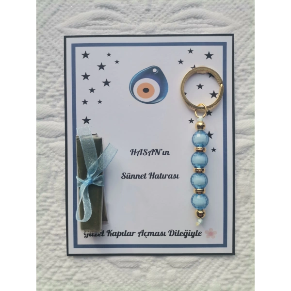 72 Adet Mavi Anahtarlık ve Paketlenmiş Kına Sünnet Mevlidi Düğünü Hatırası Dağıtmalık Hediyelik