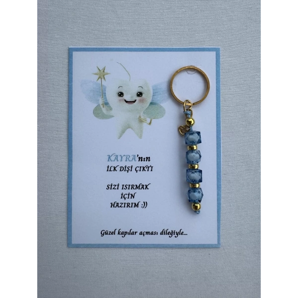 100 Adet Mavi Renk İsme Özel İlk Dişim Çıktı Diş Partisi Diş Buğdayı Hatırası Hediyelik Anahtarlık