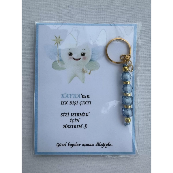 100 Adet Mavi Renk İsme Özel İlk Dişim Çıktı Diş Partisi Diş Buğdayı Hatırası Hediyelik Anahtarlık