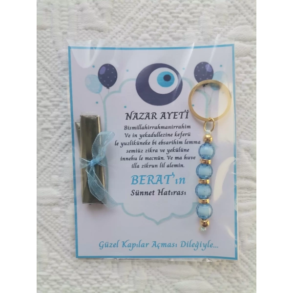 72 Adet Nazar Ayeti Mavi Anahtarlık ve Paketlenmiş Kına Sünnet Hatırası Dağıtmalık Hediyelik