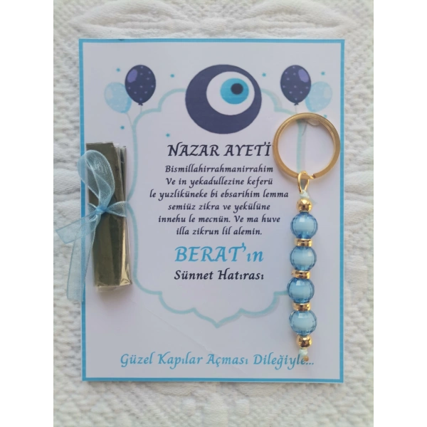 72 Adet Nazar Ayeti Mavi Anahtarlık ve Paketlenmiş Kına Sünnet Hatırası Dağıtmalık Hediyelik