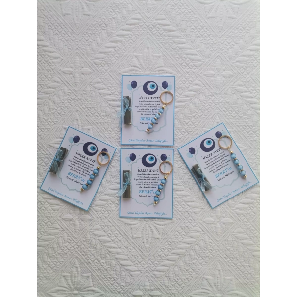 72 Adet Nazar Ayeti Mavi Anahtarlık ve Paketlenmiş Kına Sünnet Hatırası Dağıtmalık Hediyelik