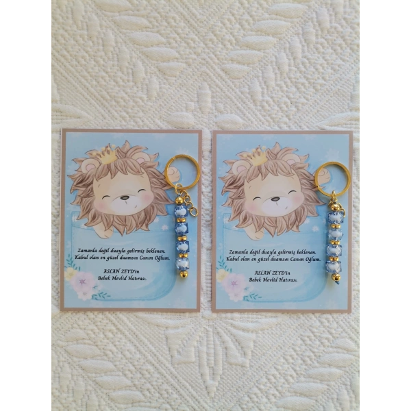100 Adet Özel Tasarım Aslan ve Mavi Anahtarlık Hastane Yeni Doğan 40 Mevlidi Dağıtmalık Hediyelik
